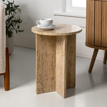 Javier 17.75" Contemporary Natural Marble Handmade X-Shaped End Table